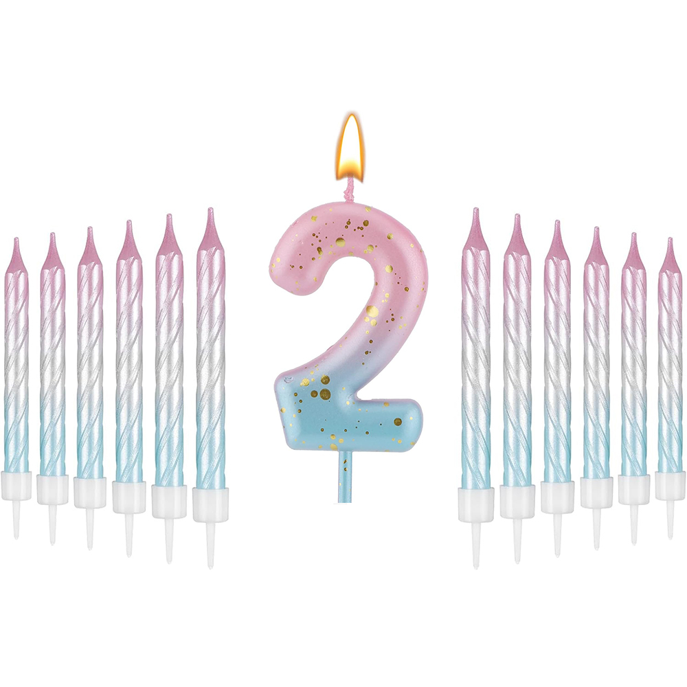 Unity Candle Set - Digitale verjaardagskaarsen roze gradiënt blauw set
